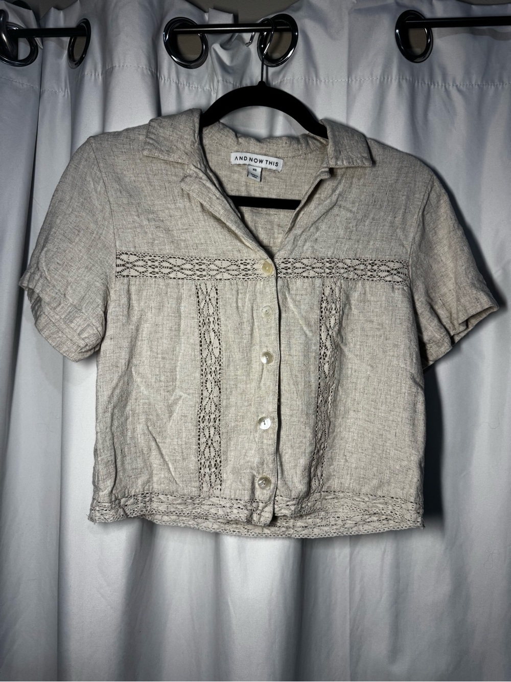 And Now This Beige Linen Blend Button-Down Top